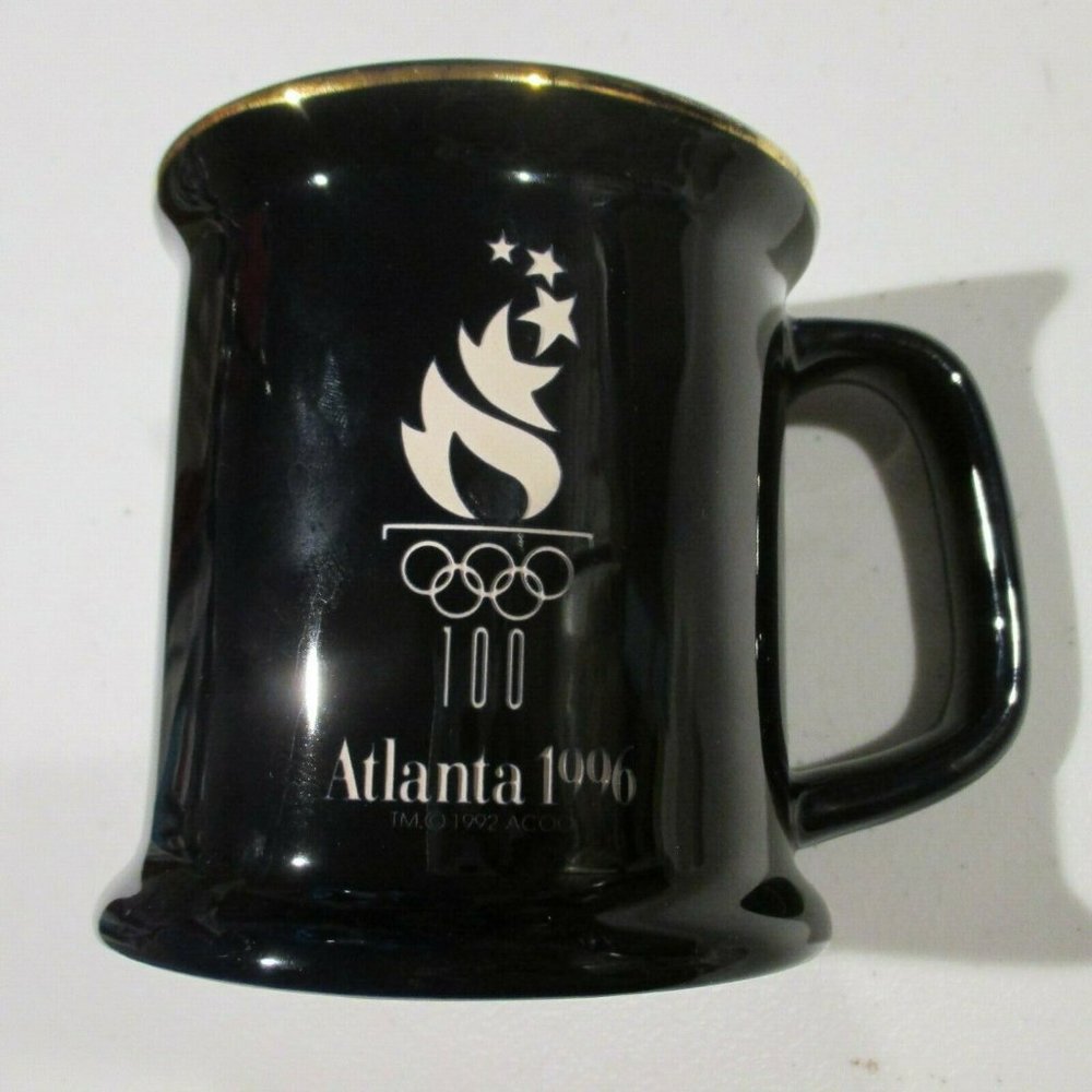 1996 Atlanta Olympic Souvenir Ceramic‎ Coffee Cup Mug Official Black & Gold 14oz